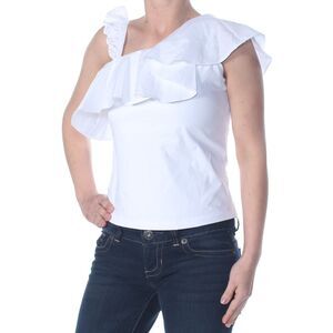 THE EDIT Womens Top Tank White Asymmetrical Neckline Formal Juniors 1